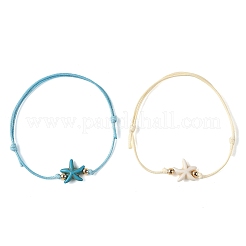 2 braccialetto da donna regolabile con perline a forma di stella marina sintetica turchese tinta oceano&nbsp;BJEW-JB14242