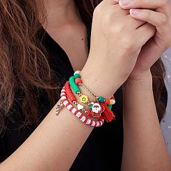 9 pièces 9 mots de style joyeux noël faits à la main en argile polymère heishi surfeur bracelets extensibles sertis d'acrylique&nbsp;BJEW-SW00070