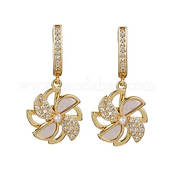 Boucles d'oreilles créoles en laiton avec micro pavé de zircons cubiques transparents&nbsp;KK-D363-16G