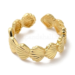 Offene Manschettenfingerringe aus Messing in Muschelform mit Gestellbeschichtung für Frauen&nbsp;RJEW-L123-004G