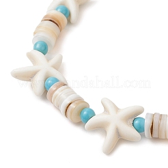 3 Stück Stretch-Armbänder aus synthetischem Türkis und natürlichen Süßwasser-Muschelperlen für Damen&nbsp;BJEW-JB12021