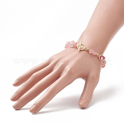 Bracciale a maglie rettangolari in vetro con catene di perline miste naturali e sintetiche per le donne&nbsp;BJEW-JB09231