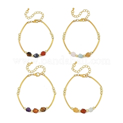 Bracciali da donna in ottone con pietre naturali miste a taglio stella e tubolare.&nbsp;BJEW-JB14439