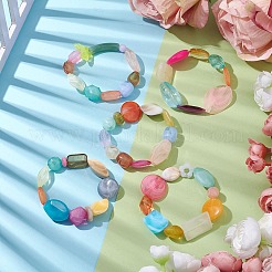 Braccialetti elasticizzati con perline acriliche con pepite di colore arcobaleno da donna&nbsp;BJEW-JB10497