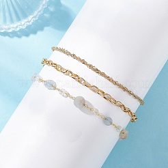 Chaîne de cheville à 3 couche en pépites de labradorite naturelle et maillons en acier inoxydable 304 pour femmes&nbsp;AJEW-AN00743-03