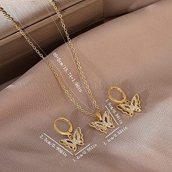 Collana con ciondolo a farfalla in ottone micro pavé di zirconi cubici trasparenti e set di orecchini a cerchio&nbsp;FS-WG0D8FB-01