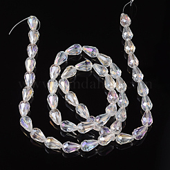 Brins de perles de verre galvanoplastie en forme de larme à facettes&nbsp;X-EGLA-D015-15x10mm-01