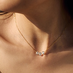 Collane con catena a maglie piatte rotonde e 3 maglie in argento sterling con zirconi cubici trasparenti per donna&nbsp;NJEW-S457-08G