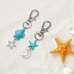 20 pendentif décoratif en forme d'étoile de mer et de tortue synthétique turquoise&nbsp;HJEW-CP0001-43A