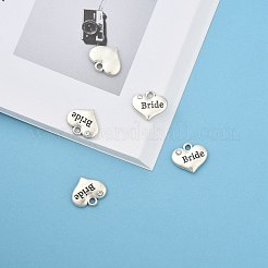 Thema Hochzeit antiken silbernen Ton tibetischen Stil Herz mit Braut Rhinestone-Charme&nbsp;TIBEP-N005-12E