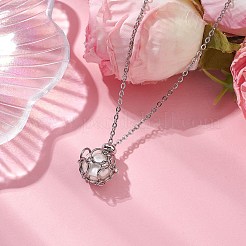 Collane con ciondolo a forma di sacchetto macramè di perle rotonde&nbsp;NJEW-JN04955-02