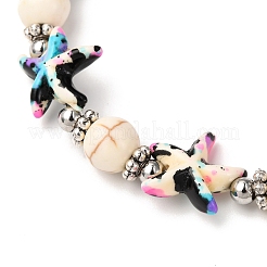 Bracciali elastici con perline sintetiche turchesi a forma di stella marina e perline in ottone&nbsp;BJEW-JB12408-01