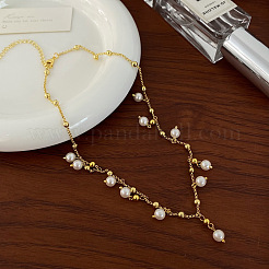 Collar con borlas de perlas y concha redonda de latón para mujer&nbsp;FS-WG1A443-02