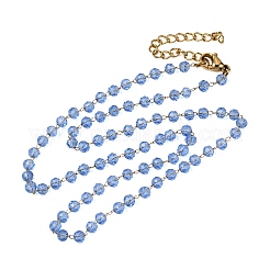 Collar de cadena de eslabones de acero inoxidable 304 con cuentas redondas facetadas de vidrio y piedra de nacimiento para mujer.&nbsp;NJEW-G195-01G-07