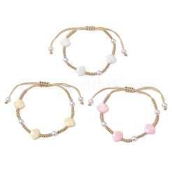 3 bracciale regolabile in plastica ABS con perline intrecciate e imitazione perla per donna&nbsp;BJEW-JB11871