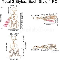 2pcs 2 ensembles de porte-clés en alliage de style strass&nbsp;KEYC-WR0001-01M