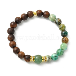 Natürliche afrikanische Padauk-Holz- und grüne Jaspisperlen-Stretcharmbänder für Damen&nbsp;BJEW-JB14100-02