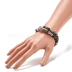 2 pz 2 braccialetti di perline di mala in stile con perline dzi di agata tibetana&nbsp;BJEW-JB08020