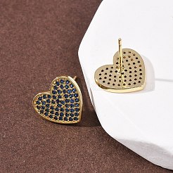 Micro cuore ottone spianare orecchini zirconi&nbsp;EJEW-H178-01G-02
