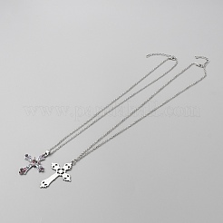 Kreuz-Schädel-Herz-Schmetterling-Legierung-Strass-Anhänger-Halsketten-Sets&nbsp;NJEW-WH0015-37