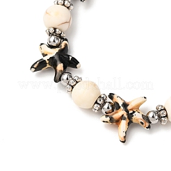 Bracciali elastici con perline sintetiche turchesi a forma di stella marina e perline in ottone&nbsp;BJEW-JB12408-02