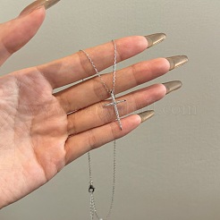 Religion Kreuz 925 Sterling Silber Pavé Zirkonia Anhänger Halsketten für Frauen&nbsp;NJEW-F338-03P