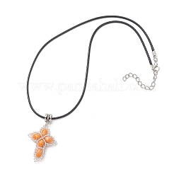 Collares de cordón de algodón encerado negro con colgante de cruz de jaspe imperial sintético teñido con cuentas de vidrio.&nbsp;NJEW-MZ00138