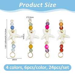 24 Stück 4 Farben Sommer Strand gefärbt synthetische türkis Seesterne & natürliche gemischte Stein facettierte runde Perlen Verbinder Charms&nbsp;PALLOY-FH00159