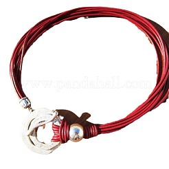 Böhmische Halsketten mit Doppelring-Anhänger aus gewachstem Kunstlederband für Damen&nbsp;FS-WG722D8-01