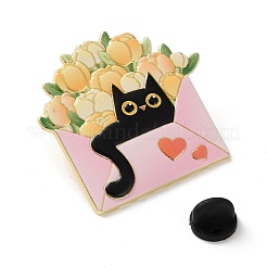 Spille smaltate con gatto nero e fiore&nbsp;JEWB-Z048-09G-02