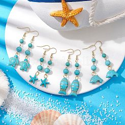 Orecchini pendenti con turchese sintetico serie ocean&nbsp;EJEW-JE05849