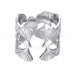 Anello polsino aperto con foglia di ginkgo in acciaio inossidabile 304 anti-ossidazione&nbsp;RJEW-T023-28P