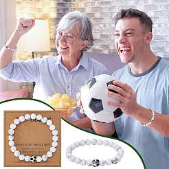 12 Stück synthetische weiße türkise runde Perlen Stretch-Armbänder für Männer und Frauen&nbsp;BJEW-UN0001-89