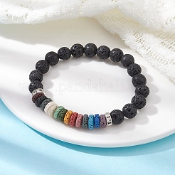 Braccialetti elasticizzati da donna colorati in pietra lavica naturale colorata e perline con strass&nbsp;BJEW-JB09668-01