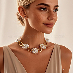 Colliers à maillons en alliage avec motif losange et fleur en plastique pour femmes&nbsp;WG7D712-01