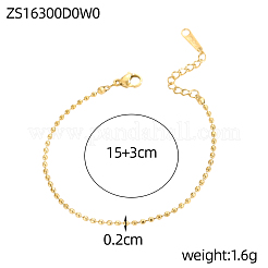 Bracelets à chaîne à billes en acier inoxydable 304&nbsp;STAS-OY012-99G