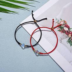 2 stücke 2 farben synthetische mondstein runde perlen schieber armband&nbsp;BJEW-SW00057-01