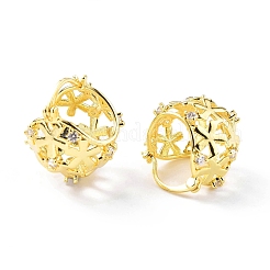 Boucles d'oreilles créoles épaisses creuses avec fleur de zircone cubique claire&nbsp;EJEW-G333-09G