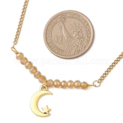 Collares para mujer con colgante de aleación con cuentas facetadas en forma de rondel de vidrio electrochapado y cadena de eslabones de acero inoxidable 304.&nbsp;NJEW-JN05764-02