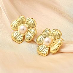 Blumen-Ohrstecker aus Messing&nbsp;EJEW-F358-03B-G