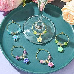 Handgemachten Polymer Clay Blumenweinglas Charme&nbsp;AJEW-JO00233