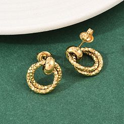 Pendientes de botón con textura de acero inoxidable 304&nbsp;EJEW-P324-03G