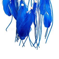 Filet/toile tissé en cuir rond mauvais œil fait à la main avec décoration murale en plumes&nbsp;HJEW-G015-04