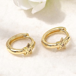 Orecchini a cerchio con micro pavé di zirconi cubici trasparenti in ottone a forma di stella per donna&nbsp;EJEW-G460-05G