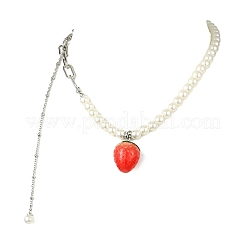 Collier pour femme avec pendentif fraise rouge en résine&nbsp;NJEW-JN06113