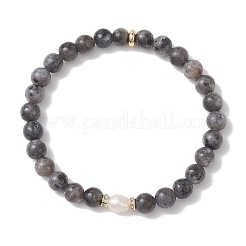 Pulsera elástica de cuentas redondas de larvikita natural&nbsp;BJEW-JB13057