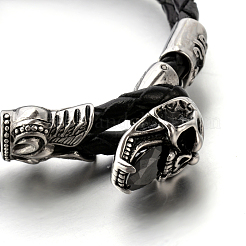 Bracciali in cordoncino di pelle in acciaio inossidabile 304 con teschio&nbsp;BJEW-N262-08