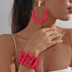 Ensembles de bracelets et boucles d'oreilles multicouches en alliage de résine et de perles de bois de style bohème pour femmes&nbsp;FS-WGC5D43-01