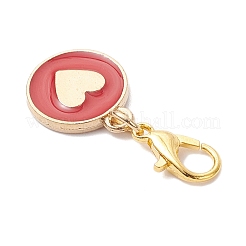 Pendentif rond plat avec décorations en forme de cœur en alliage émaillé&nbsp;HJEW-JM04301