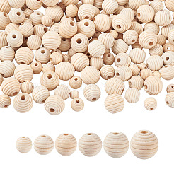300pcs 6 styles de perles en bois de fil naturel&nbsp;WOOD-TA0001-63